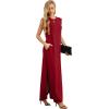 imageGRECERELLE 2025 Women YearRound Casual Round Neck Loose Split WrinkleFree Long Maxi Vacation Dress with Pockets XS3XLWine Red