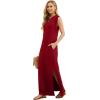 imageGRECERELLE 2025 Women YearRound Casual Round Neck Loose Split WrinkleFree Long Maxi Vacation Dress with Pockets XS3XLWine Red