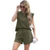imageGRECERELLE 2025 Womens Summer 2 Piece Outfits Round Neck Cap Sleeve Top with Pocket Short SetsArmy Green