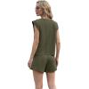imageGRECERELLE 2025 Womens Summer 2 Piece Outfits Round Neck Cap Sleeve Top with Pocket Short SetsArmy Green