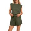 imageGRECERELLE 2025 Womens Summer 2 Piece Outfits Round Neck Cap Sleeve Top with Pocket Short SetsArmy Green