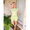 imageGRECERELLE 2025 Womens Summer 2 Piece Outfits Round Neck Cap Sleeve Top with Pocket Short SetsAvocado Green