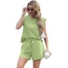imageGRECERELLE 2025 Womens Summer 2 Piece Outfits Round Neck Cap Sleeve Top with Pocket Short SetsAvocado Green