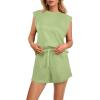 imageGRECERELLE 2025 Womens Summer 2 Piece Outfits Round Neck Cap Sleeve Top with Pocket Short SetsAvocado Green