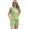 imageGRECERELLE 2025 Womens Summer 2 Piece Outfits Round Neck Cap Sleeve Top with Pocket Short SetsAvocado Green