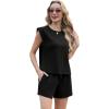 imageGRECERELLE 2025 Womens Summer 2 Piece Outfits Round Neck Cap Sleeve Top with Pocket Short SetsBlack