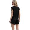 imageGRECERELLE 2025 Womens Summer 2 Piece Outfits Round Neck Cap Sleeve Top with Pocket Short SetsBlack
