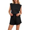 imageGRECERELLE 2025 Womens Summer 2 Piece Outfits Round Neck Cap Sleeve Top with Pocket Short SetsBlack