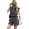 imageGRECERELLE 2025 Womens Summer 2 Piece Outfits Round Neck Cap Sleeve Top with Pocket Short SetsDark Gray