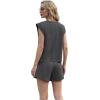 imageGRECERELLE 2025 Womens Summer 2 Piece Outfits Round Neck Cap Sleeve Top with Pocket Short SetsDark Gray