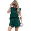 imageGRECERELLE 2025 Womens Summer 2 Piece Outfits Round Neck Cap Sleeve Top with Pocket Short SetsDark Green