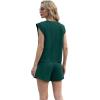 imageGRECERELLE 2025 Womens Summer 2 Piece Outfits Round Neck Cap Sleeve Top with Pocket Short SetsDark Green