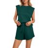 imageGRECERELLE 2025 Womens Summer 2 Piece Outfits Round Neck Cap Sleeve Top with Pocket Short SetsDark Green