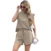 imageGRECERELLE 2025 Womens Summer 2 Piece Outfits Round Neck Cap Sleeve Top with Pocket Short SetsKhaki