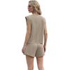 imageGRECERELLE 2025 Womens Summer 2 Piece Outfits Round Neck Cap Sleeve Top with Pocket Short SetsKhaki