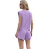 imageGRECERELLE 2025 Womens Summer 2 Piece Outfits Round Neck Cap Sleeve Top with Pocket Short SetsLilac