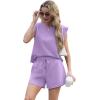 imageGRECERELLE 2025 Womens Summer 2 Piece Outfits Round Neck Cap Sleeve Top with Pocket Short SetsLilac