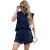 imageGRECERELLE 2025 Womens Summer 2 Piece Outfits Round Neck Cap Sleeve Top with Pocket Short SetsNavy Blue