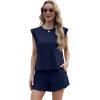 imageGRECERELLE 2025 Womens Summer 2 Piece Outfits Round Neck Cap Sleeve Top with Pocket Short SetsNavy Blue