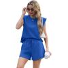 imageGRECERELLE 2025 Womens Summer 2 Piece Outfits Round Neck Cap Sleeve Top with Pocket Short SetsRoyal Blue