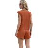 imageGRECERELLE 2025 Womens Summer 2 Piece Outfits Round Neck Cap Sleeve Top with Pocket Short SetsTan