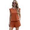 imageGRECERELLE 2025 Womens Summer 2 Piece Outfits Round Neck Cap Sleeve Top with Pocket Short SetsTan