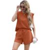 imageGRECERELLE 2025 Womens Summer 2 Piece Outfits Round Neck Cap Sleeve Top with Pocket Short SetsTan