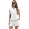 imageGRECERELLE 2025 Womens Summer 2 Piece Outfits Round Neck Cap Sleeve Top with Pocket Short SetsWhite
