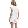 imageGRECERELLE 2025 Womens Summer 2 Piece Outfits Round Neck Cap Sleeve Top with Pocket Short SetsWhite
