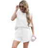 imageGRECERELLE 2025 Womens Summer 2 Piece Outfits Round Neck Cap Sleeve Top with Pocket Short SetsWhite
