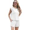 imageGRECERELLE 2025 Womens Summer 2 Piece Outfits Round Neck Cap Sleeve Top with Pocket Short SetsWhite