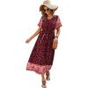 imageGRECERELLE Women Boho Summer Floral Print Loose Casual Dress V Neck Short Sleeve Drawstring Waist Flowy Long Maxi Dresses05 Red Leaf Navy