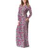 imageGRECERELLE Women Long Sleeve Casual Round Neck Loose Solid Floral Maxi Long Dress with Pockets S3XLBlue Dianthus