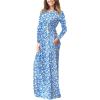 imageGRECERELLE Women Long Sleeve Casual Round Neck Loose Solid Floral Maxi Long Dress with Pockets S3XLBlue Flowers White