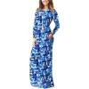 imageGRECERELLE Women Long Sleeve Casual Round Neck Loose Solid Floral Maxi Long Dress with Pockets S3XLBlue Ink White