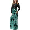 imageGRECERELLE Women Long Sleeve Casual Round Neck Loose Solid Floral Maxi Long Dress with Pockets S3XLFlowers Blue Green