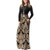 imageGRECERELLE Women Long Sleeve Casual Round Neck Loose Solid Floral Maxi Long Dress with Pockets S3XLFlowers Khaki