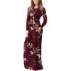 imageGRECERELLE Women Long Sleeve Casual Round Neck Loose Solid Floral Maxi Long Dress with Pockets S3XLFlowers Wine Red