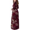 imageGRECERELLE Women Long Sleeve Casual Round Neck Loose Solid Floral Maxi Long Dress with Pockets S3XLFlowers Wine Red