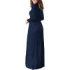 imageGRECERELLE Women Long Sleeve Casual Round Neck Loose Solid Floral Maxi Long Dress with Pockets S3XLNavy Blue