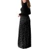 imageGRECERELLE Women Long Sleeve Casual Round Neck Loose Solid Floral Maxi Long Dress with Pockets S3XLPolka Dot White Black