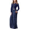 imageGRECERELLE Women Long Sleeve Casual Round Neck Loose Solid Floral Maxi Long Dress with Pockets S3XLPolka Dot White Navy