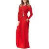 imageGRECERELLE Women Long Sleeve Casual Round Neck Loose Solid Floral Maxi Long Dress with Pockets S3XLRed