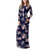 imageGRECERELLE Women Long Sleeve Casual Round Neck Loose Solid Floral Maxi Long Dress with Pockets S3XLRose Navy