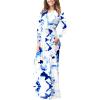 imageGRECERELLE Women Long Sleeve Casual Round Neck Loose Solid Floral Maxi Long Dress with Pockets S3XLWhite Ink Blue