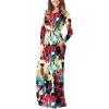 imageGRECERELLE Women Long Sleeve Casual Round Neck Loose Solid Floral Maxi Long Dress with Pockets S3XLWhite Ink Red