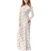 imageGRECERELLE Women Long Sleeve Casual Round Neck Loose Solid Floral Maxi Long Dress with Pockets S3XLWhite Pink Rose