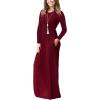 imageGRECERELLE Women Long Sleeve Casual Round Neck Loose Solid Floral Maxi Long Dress with Pockets S3XLWine Red