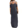 imageGRECERELLE Women Summer Maxi Dresses Casual Loose Strapless Strap Cold Shoulder Short Sleeve Split Long Dress with PocketDark Gray