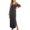 imageGRECERELLE Women Summer Maxi Dresses Casual Loose Strapless Strap Cold Shoulder Short Sleeve Split Long Dress with PocketDark Gray